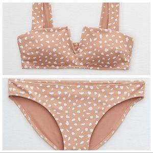 Aerie V pique top and matching bikini bottoms